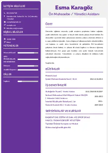 Yönetici Asistanı Cv Örnekleri cv indir